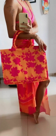BOLSA FLORAL LARANJA COM ROSA na internet