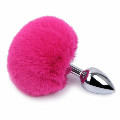 Plug Anal em Aço Pompom de Coelho - Pink - M