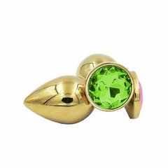 Plug Anal de Aço - Redondo Dourado - Tamanho M - Verde