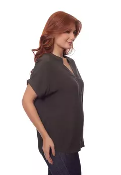 Camisa Feminina Viscose Gola Padre Manga Curta - comprar online