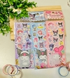 Cartela de Adesivos Kuromi e My Melody com Chaveiro