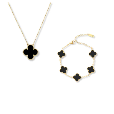 Combo Collar + Pulsera trébol negro