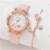 Relógio de pulso feminino de quartzo de couro PU, pulseira de liga, pulseira multicolorida, presente feminino, moda luxo - loja online