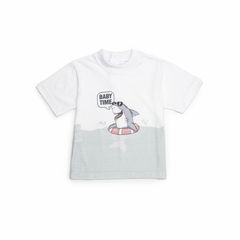 SHARK Remera de jersey estampa localizada Bebés .Blanco