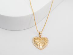 Colar Veneziana de Coração Vazado Árvore da Vida 45cm - Banho Ouro 18k na internet