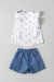 Conjunto curto em linho com laço azul - comprar online