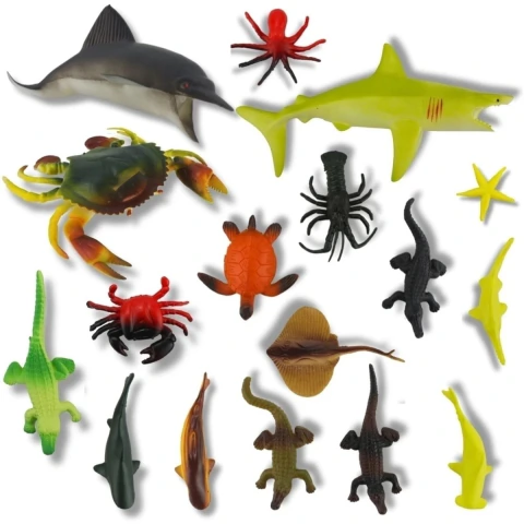 Kit Animais Marinhos de Brinquedo Peixe Tubarão Golfinho