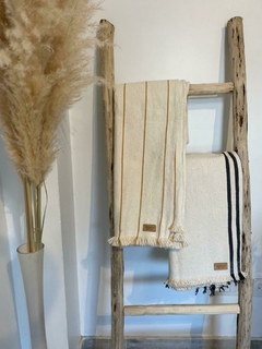 Manta Rústica Crudo con rayas finas Mostaza - tienda online