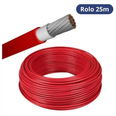 Cabo Fotovoltaico 6mm Vermelho - Rolo 25 metros