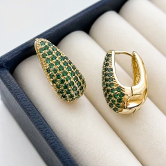 Brinco Argola Gota Cravejada Verde 20mm Banho Ouro - comprar online