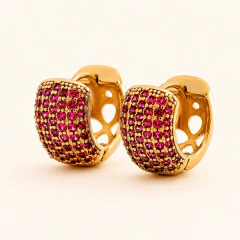 Brinco Argola Cravejada 14mm Verde Banhado a Ouro
