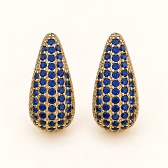 Brinco Argola Gota Cravejada Azul 20mm Banho Ouro