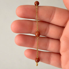Pulseira Esferas Brilhantes Vinho Banhada a Ouro - Anna Luna Semijoias