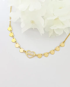 Colar Choker Feminino Corações Amor Banhado a Ouro 18K Gargantilha Hipoalergênica 40cm + Extensor