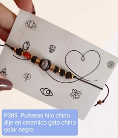 Pulsera gato ceramico negro con ojo turco protección P309 - comprar online