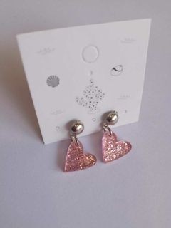 Aros Corazon glitter rosado suave