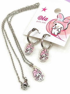 Conjunto My Melody en acero quirurgico plateado