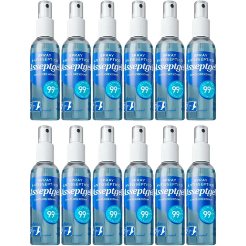 Álcool Spray Antisséptico Caixa 12 un Original 120ML com Clorexidina Asseptgel Proteção e Limpeza Instantânea - comprar online
