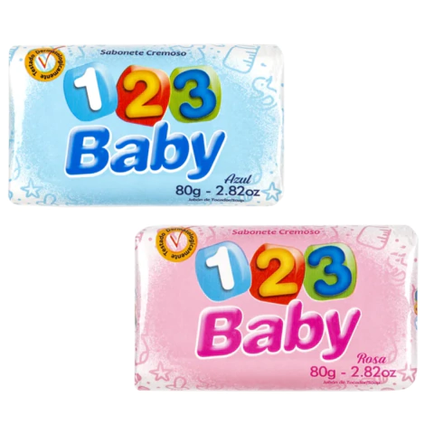 Kit 12 Sabonetes Infantis 123 Baby Azul ou Rosa