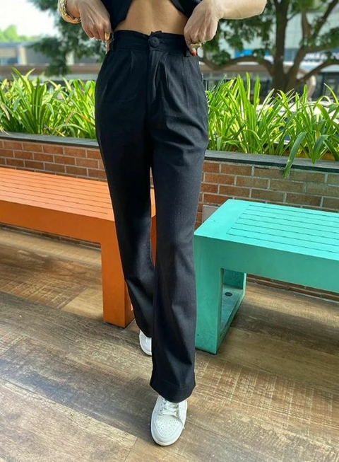 Calça pantalona, alfaiataria, linho