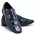 Sapato social masculino de alto brilho na cor azul, com detalhes em tiras e fivela.