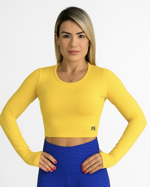 Cropped manga Acqua Amarelo - comprar online