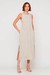 Vestido Linho Cru Bruna: Fenda Lateral e Bolsos Frontais