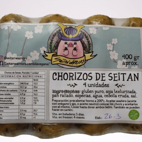 CHORIZOS DE SEITÁN VEGANOS 4 UNIDADES SEITAN WARRIORS