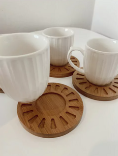 Set Pocillos X6 - Base de Bambu - Blancos - comprar online