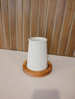 Florero Ceramica con Plato Madera Niza