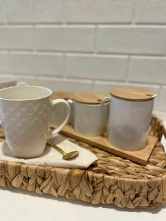 Set de Frascos Ceramica x3 + Base Bambu - comprar online