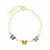 PULSEIRA INFANTIL TRÊS BORBOLETAS COM PEDRAS COLORIDAS BANHADO A OURO