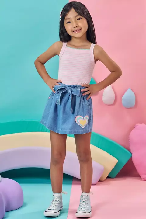 Conjunto de Blusa e Short Saia Jeans Kukiê