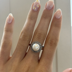 Anillo de plata perla y cubics