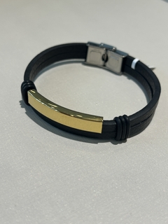 Pulsera acero dorado y cuero - comprar online