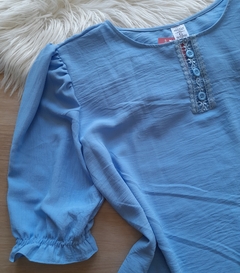 Blusa feminina social duna manga princesa azul claro - comprar online