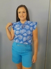 Blusa feminina azul floral casual social