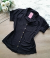 Blusa Camisa preta feminina manga curta viscolycra com botões