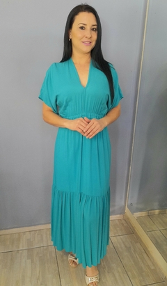Vestido feminino midi azul casual