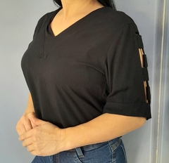 Blusa feminina preta manga curta casual - comprar online