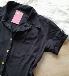 Blusa Camisa preta feminina manga curta viscolycra com botões - comprar online