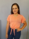 Blusa cropped feminino de amarrar salmão