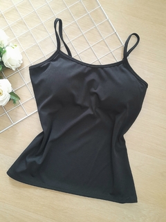 Blusa regata alcinha preto feminina com bojo tecido canelado