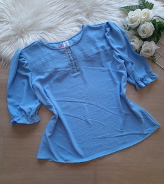 Blusa feminina social duna manga princesa azul claro