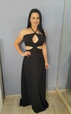 Vestido longo feminino decote com abeturas nas costas
