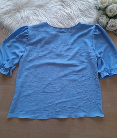 Blusa feminina social duna manga princesa azul claro na internet