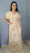 Vestido longo feminino manga curta floral