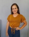 Blusa cropped feminino de amarrar caramelo
