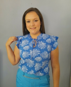 Blusa feminina azul floral casual social - comprar online