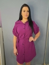 Vestido chamise manga curta fucsia feminino com cinto
